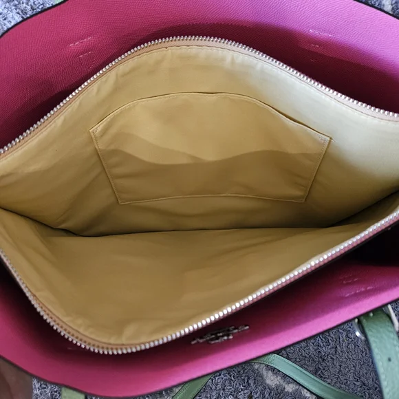Coach Leather Tote — Mint Exterior with Pink Interior - Picture 5 of 10